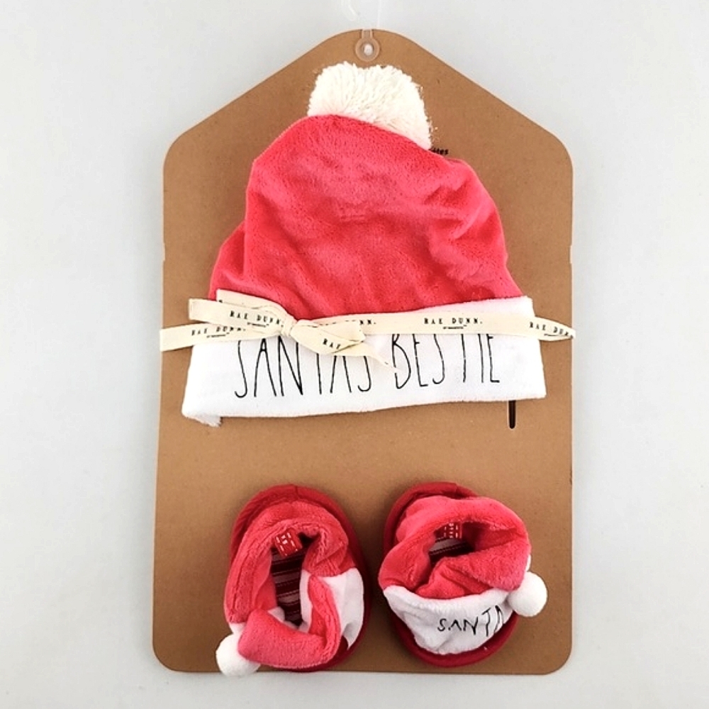 Rae Dunn Baby SANTA'S BESTIE by Magenta Holiday Hat &  Slippers Set I ❤️ Santa